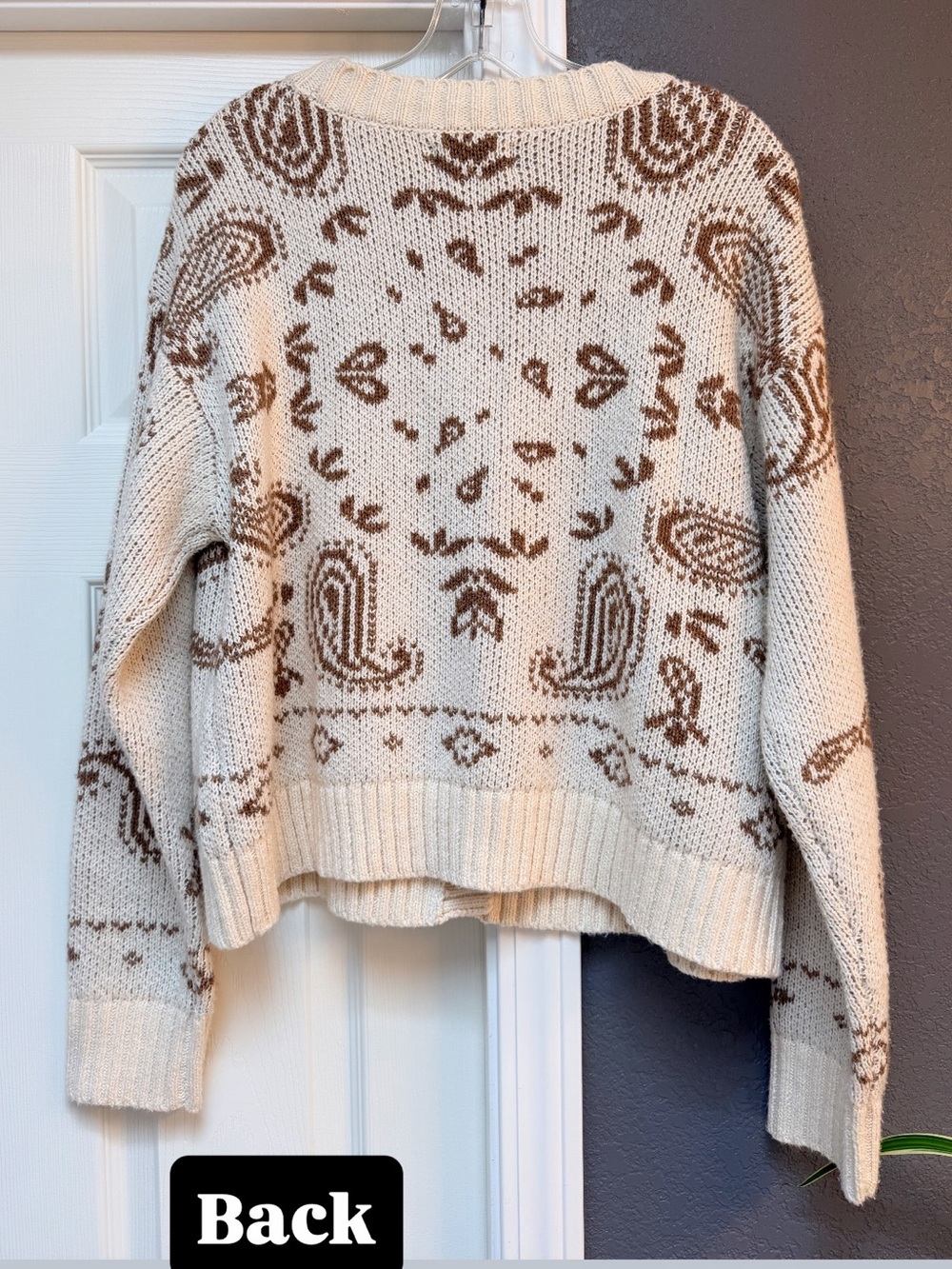 American Eagle Outfitters Cream Cardigan with Brown Paisley Motif - Picture 4 of 5